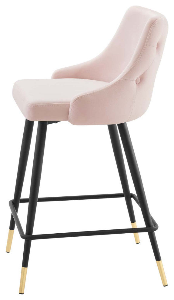 Counter Stool Chair, Set of 2, Velvet, Pink, Modern, Bar Cafe Bistro Restaurant
