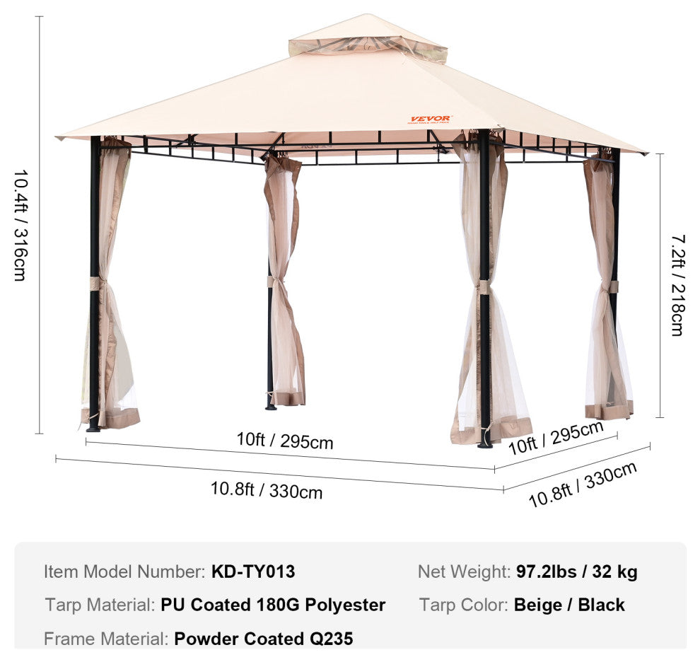 VEVOR Patio Gazebo Backyard Gazebo Tent 10x10'' for 6-8 Person With Mesh Netting