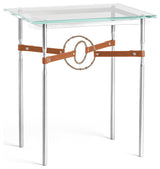 Equus Side Table, Sterling Finish, Soft Gold Accents, Chestnut Leather Strap