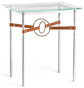 Equus Side Table, Sterling Finish, Soft Gold Accents, Chestnut Leather Strap