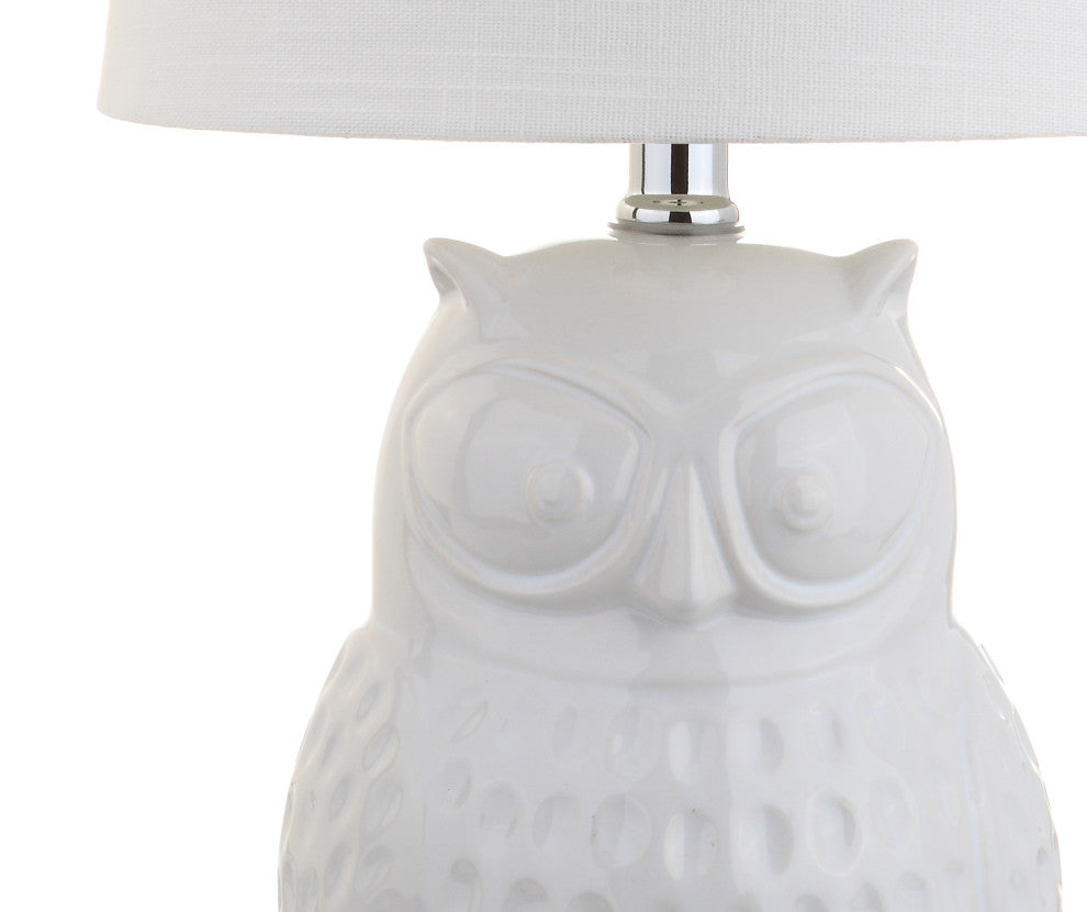 Hoot 20.5" Ceramic Mini Table Lamp, White Owl