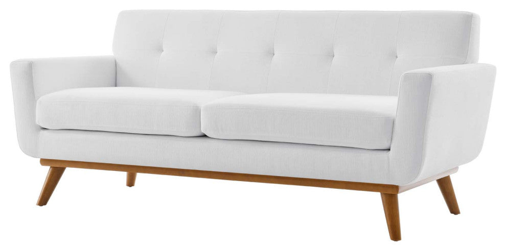Loveseat Sofa, Fabric, White, Modern, Living Lounge Room Hotel Lobby Hospitality
