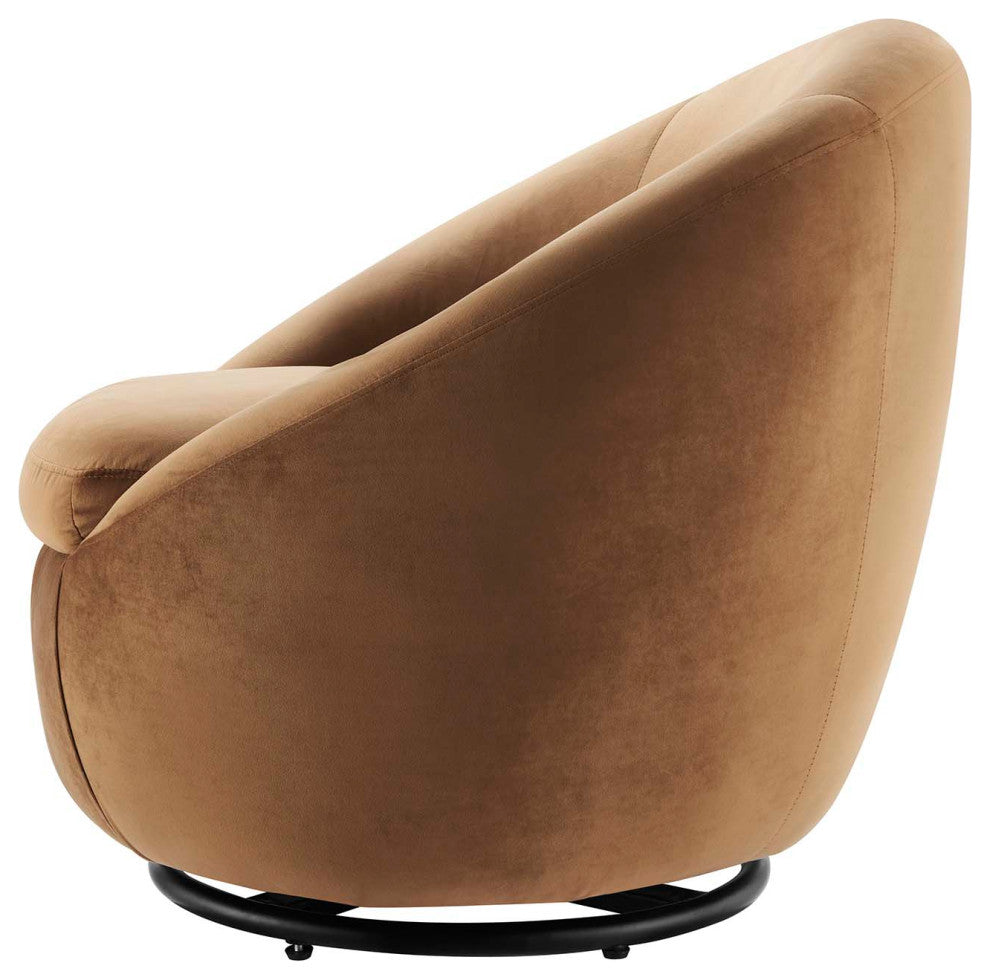 Armchair Swivel Accent Chair, Black Brown, Velvet, Modern, Lounge Hospitality