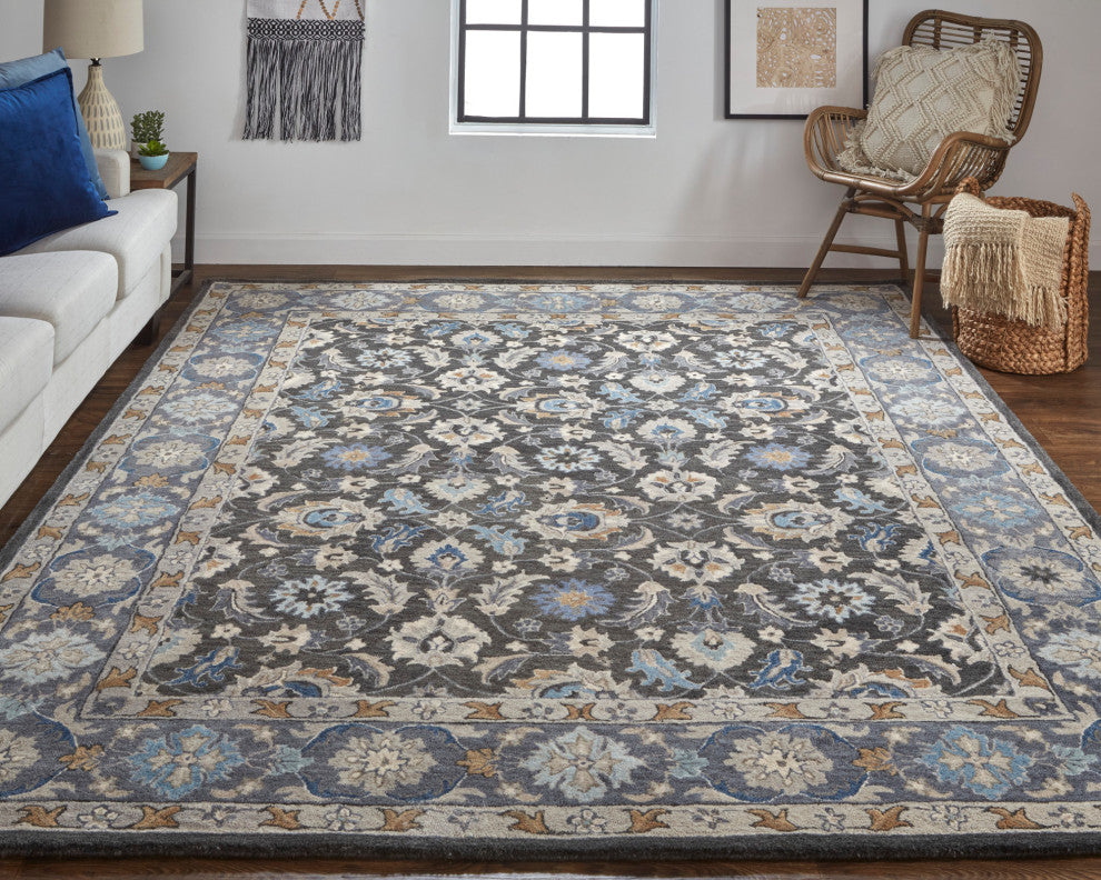 Weave & Wander Mattias Persian Rug, Dark Gray/Blue/Red, Rug, 5' X 8'