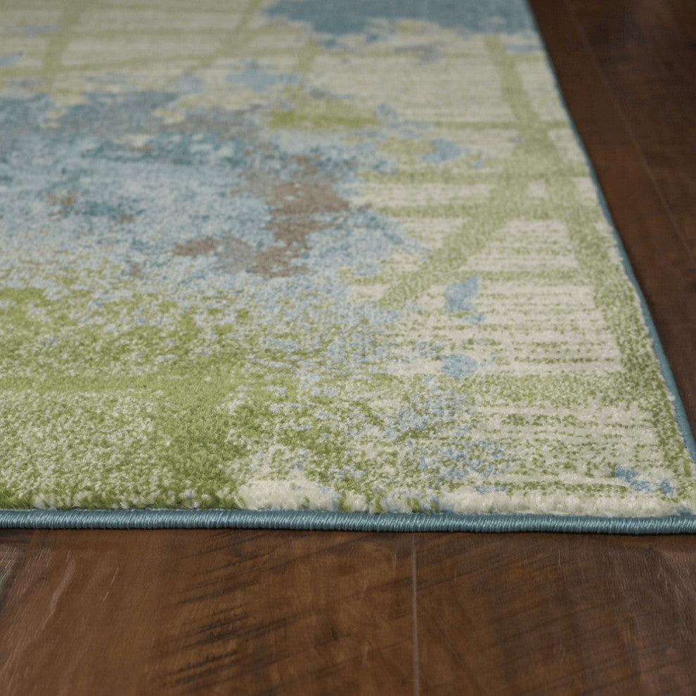 6' X 9' Green Or Blue Abstract Design Indoor Area Rug