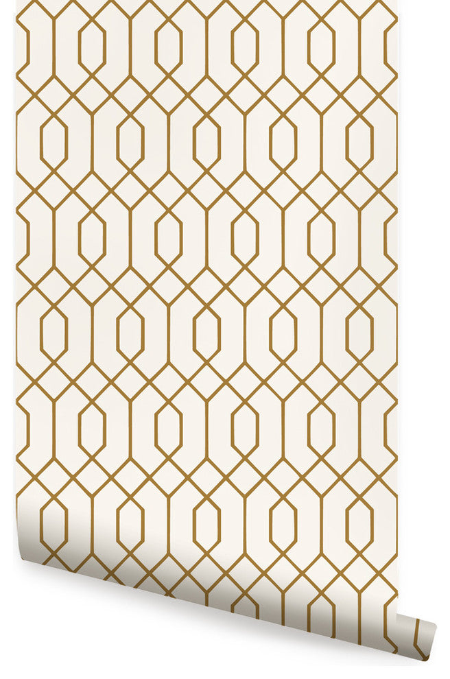Geometric Hexagon Peel and Stick Vinyl Wallpaper, Gold, 24"w X 60"h