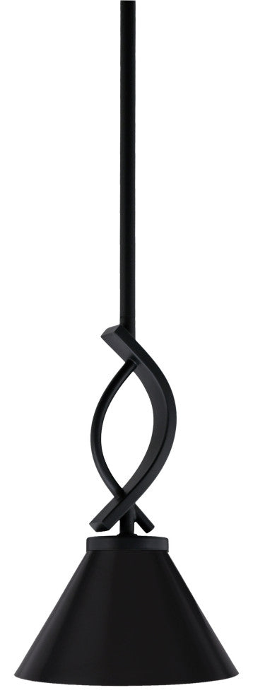 Cavella Stem Mini Pendant, Matte Black Finish, 7" Matte Black Metal Shade