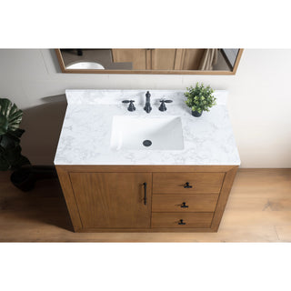 Vanity Art Bathroom Vanity With Sink, Tan, 42" Single, Arabescato White Engineered Marble Top