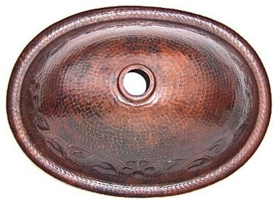 Hammered Oval Flowers Bathroom Copper Sink