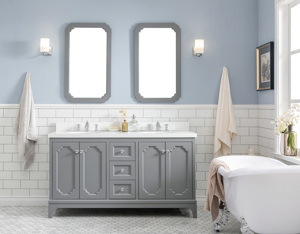 60" Wide Cashmere Gray Double Sink Quartz Carrara Bathroom Vanity