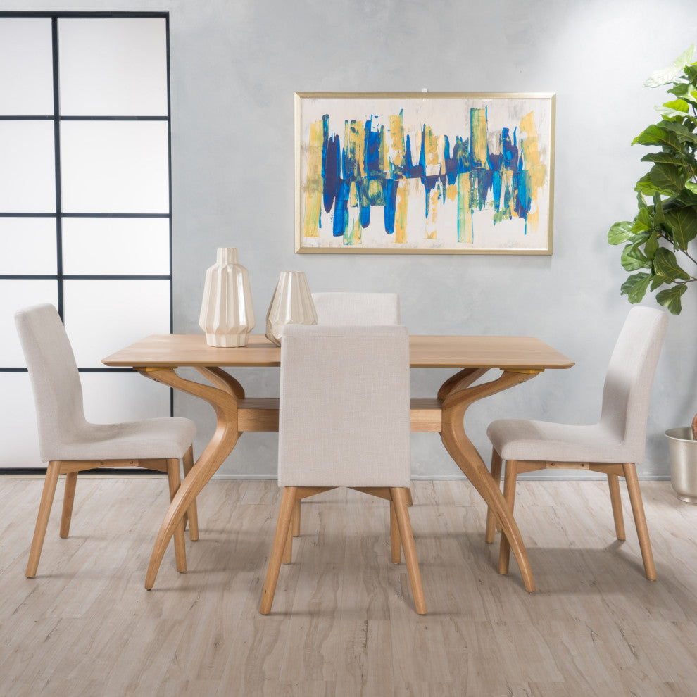 GDF Studio Katherine Mid-Century Modern 5 Piece Dining Set, Light Beige and Natural Oak