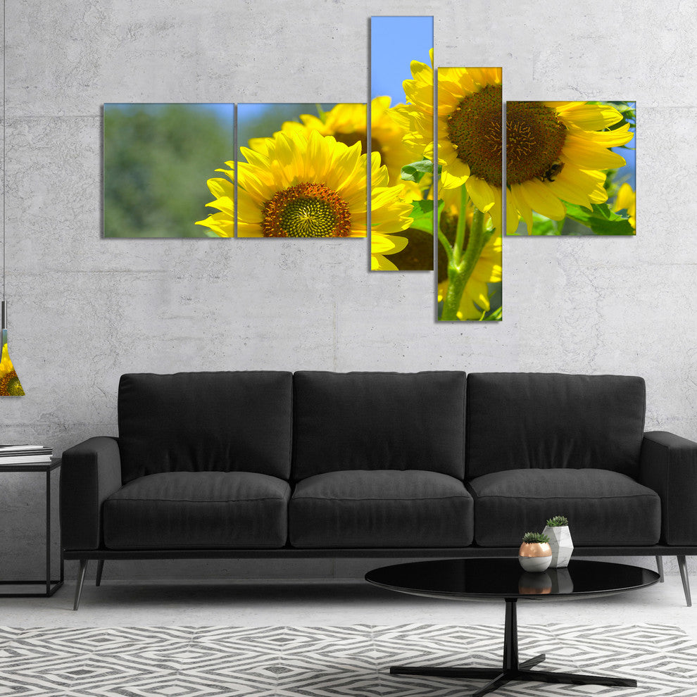 Beautiful Sunflowers View, Floral Canvas Art Print, 60"x32", 5 panels
