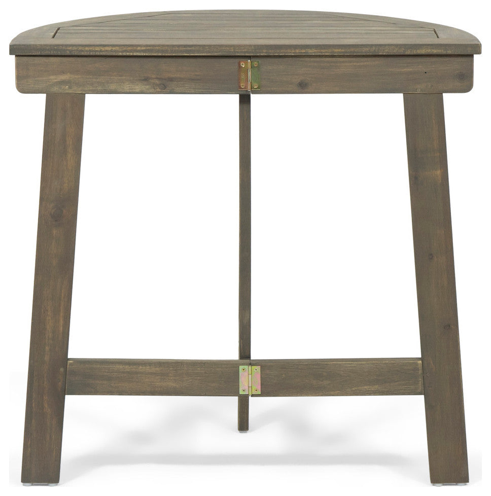 Mia Outdoor 2 Seater Half-Round Wood Bistro Set With Folding Chairs, Gray