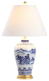 Zhou Ceramic/Iron Traditional Cottage LED Table Lamp, Blue