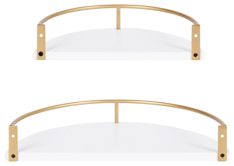 Camryn Semi Circle Shelf Set, White/Gold, 2 Piece