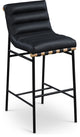 Burke Upholstered Bar Stool, Black, Vegan Leather, White Oak Veneer Metal Dowel