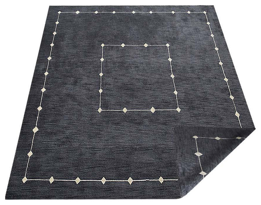 HAND KNOTTED LOOM WOOL ECO-FRIENDLY AREA RUGS - Rectangle, Charcoal, Geometric