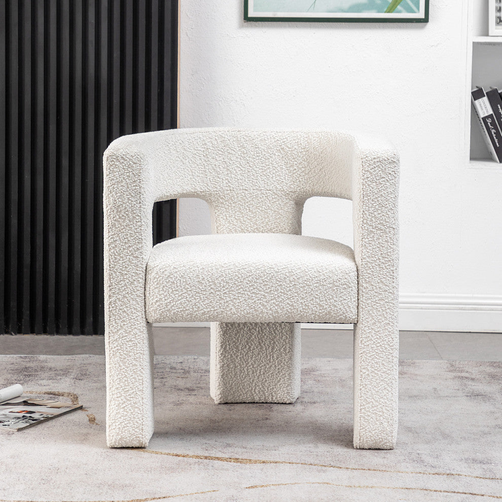 28" Wide Boucle Upholstered Square Armchair, Cream
