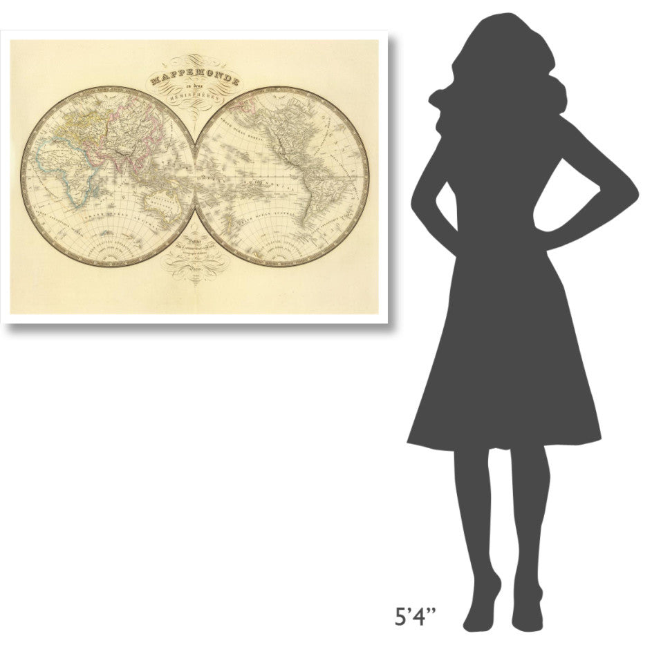 "Mappemonde, 1849" Digital Paper Print by J. Andriveau-Goujon, 42"x32"