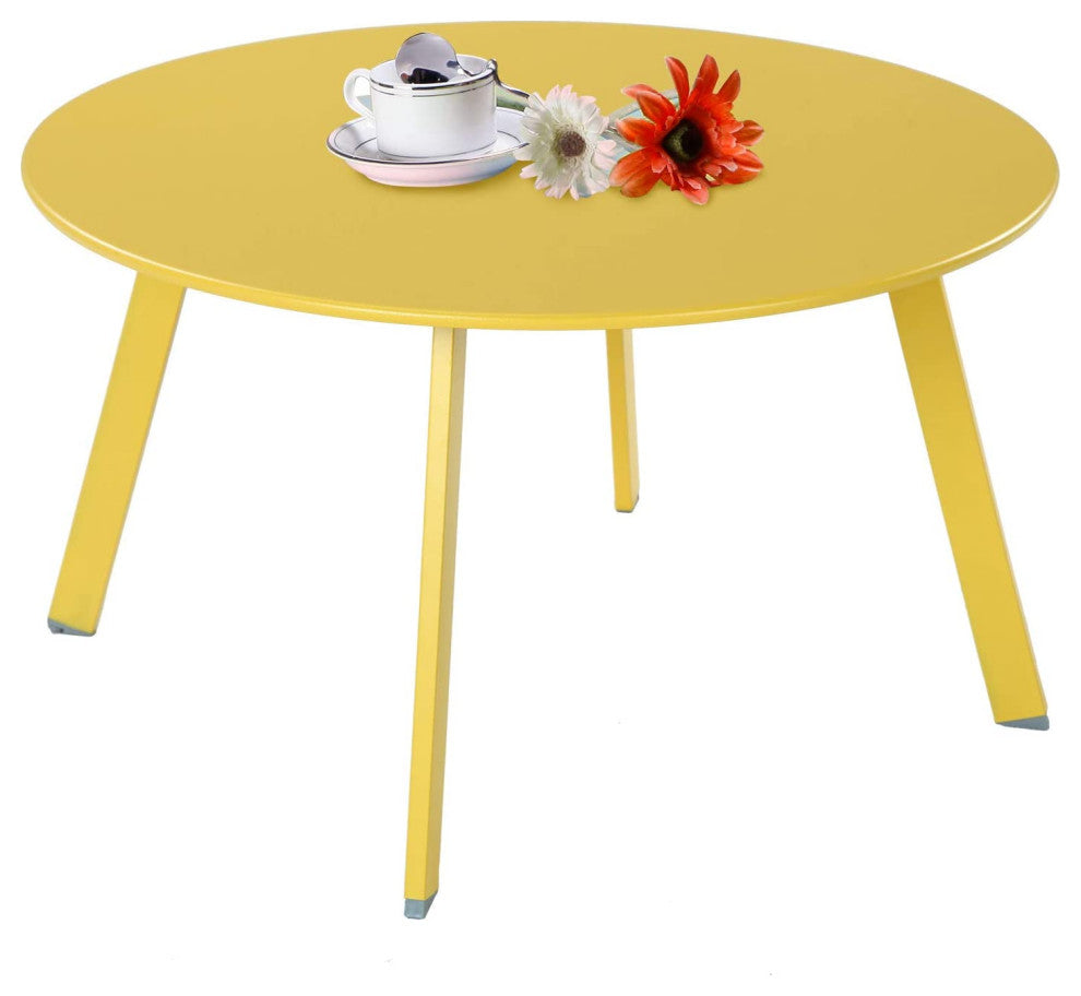Yellow,Round Steel Patio Coffee Table