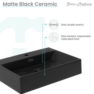Claire 24" Rectangle Wall-Mount Bathroom Sink, Matte Black