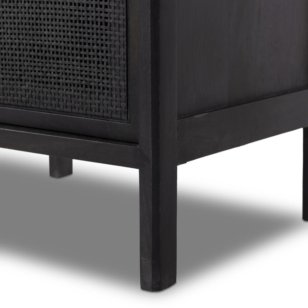 Sydney Left Nightstand Black Wash, Black Cane