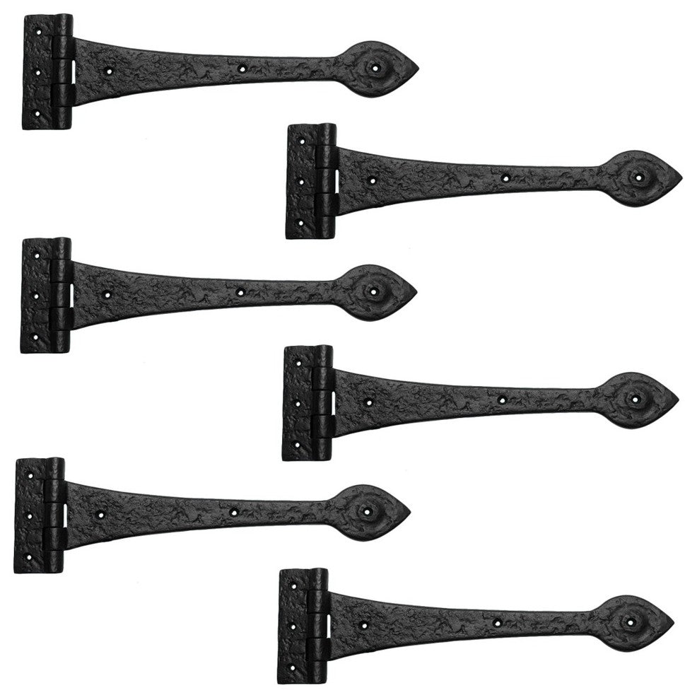 Black Wrought Iron Door Strap Hinge 12" L Heart Tip Design with Screws Pack of 6