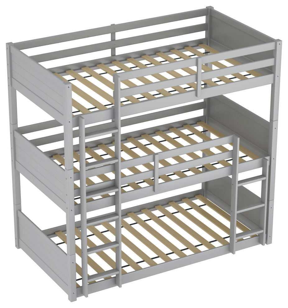 Hillsdale Capri Wood Triple Twin Size Low Floor Bunk Bed with Ladder