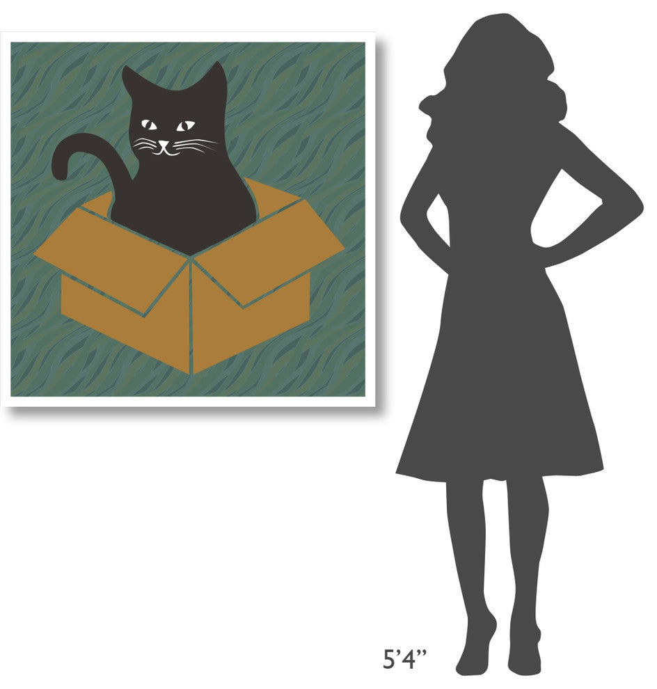 "Cat in a Box - Blue-Green" Digital Paper Print by BG.Studio, 38"x38"