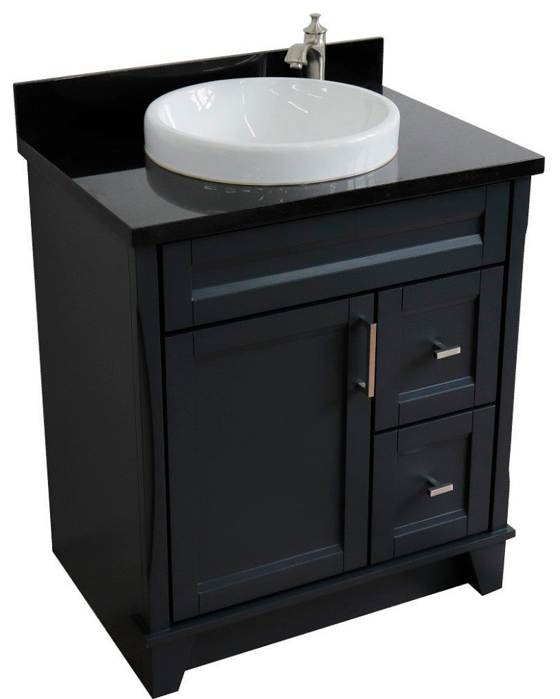 31" Single Sink Vanity, Dark Gray Finish With Black Galaxy Granite