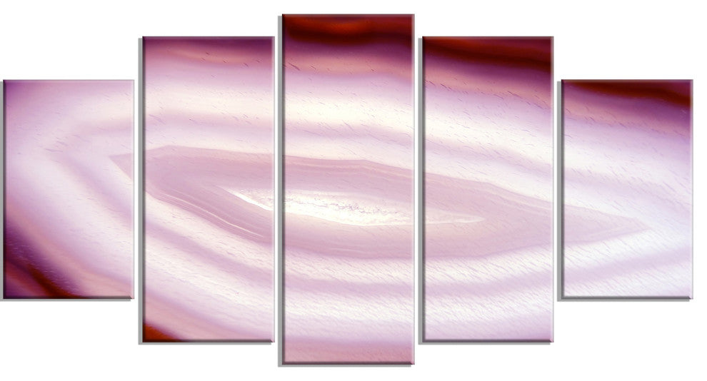 Pink Agate Geode Geological Crystals, Abstract Canvas Artwork, 60"x32", 5 Panels
