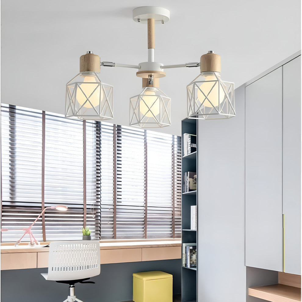Lancy | Modern Creative Wooden Ceiling Chandelier for Living Room, Bedroom, White, 3 Lights