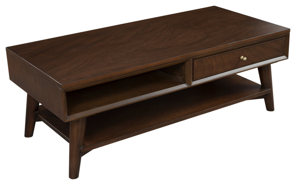 48" Brown Solid And Manufactured Wood Coffee Table With Drawer