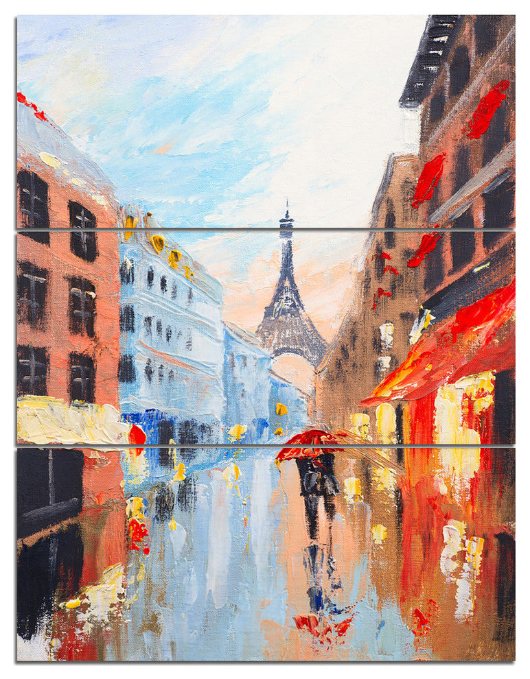 "Couple Walking in Paris" Glossy Metal Wall Art, 3 Panels, 28"x36"