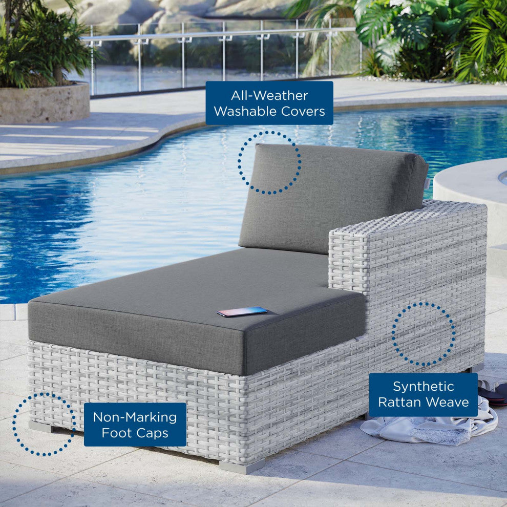 Lounge Chair Chaise, Rattan, Wicker, Gray, Modern, Outdoor Patio Bistro