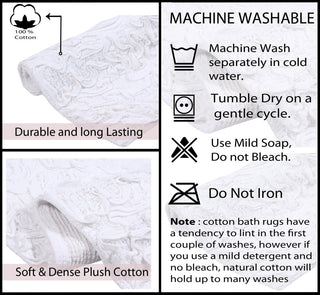 Bell Flower Collection Cotton Bath Rug, 21"x34", White