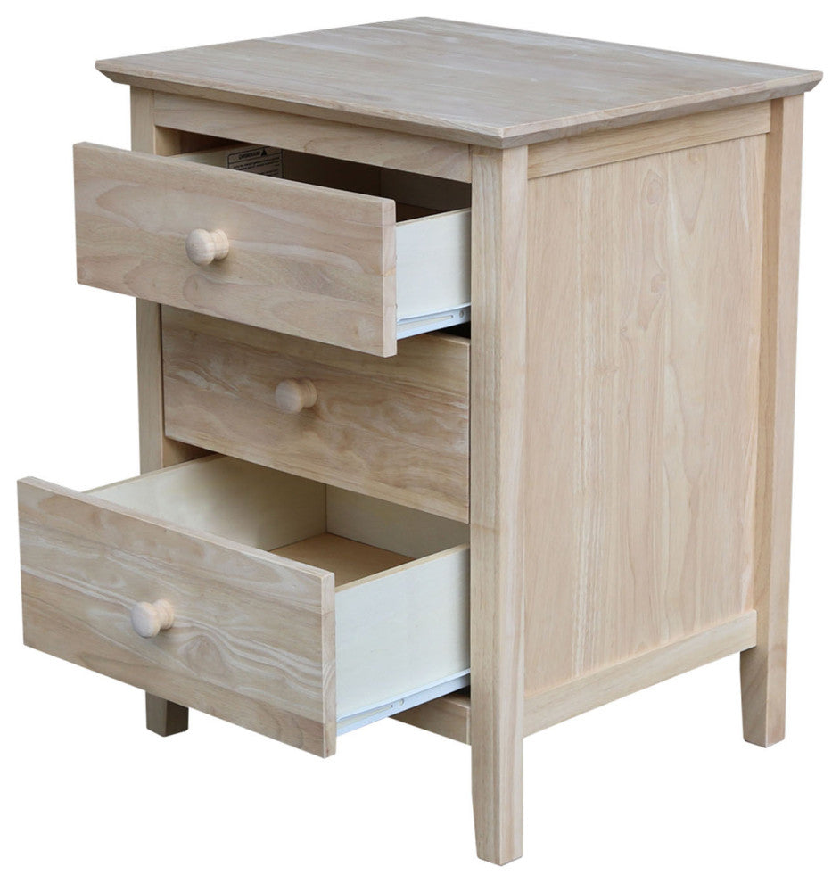 Solid Wood Nightstand With 3 Drawers