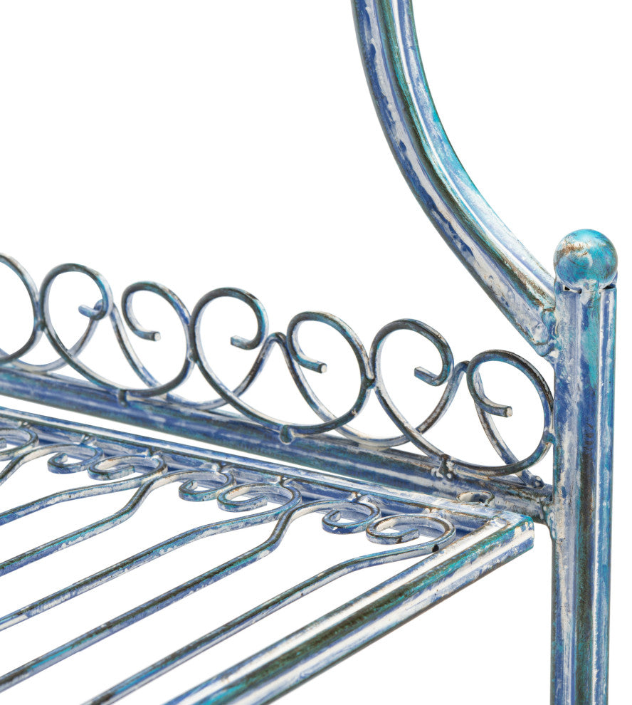 Safavieh Amaris Wrought Iron 4-Tier Outdoor Baker's Rack, Antique Blue