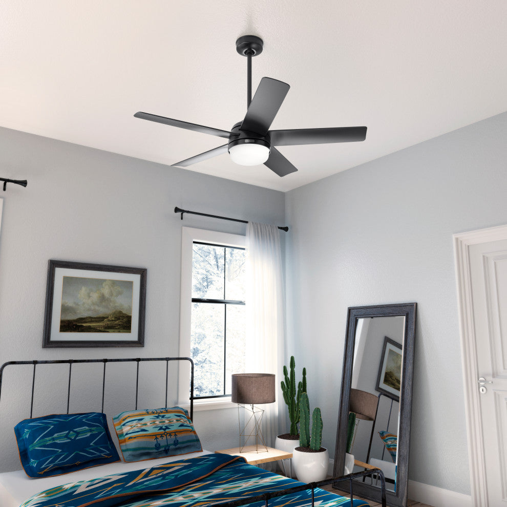 Hunter 52" Yuma Matte Black Damp Rated Ceiling Fan With LED Light Kit and Remote