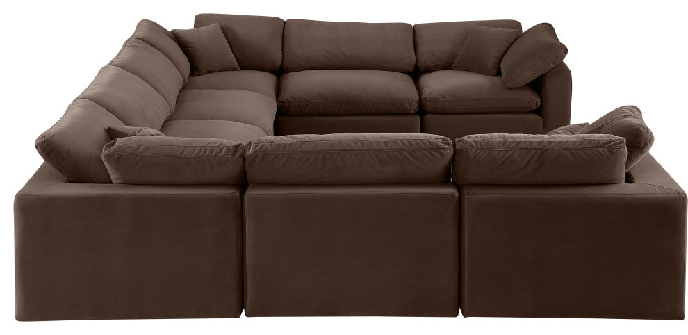 Comfy Upholstered U-Shaped Modular Sectional, Brown, 8-Piece: 4 Armless Chair, 4 Corner Chair, Velvet