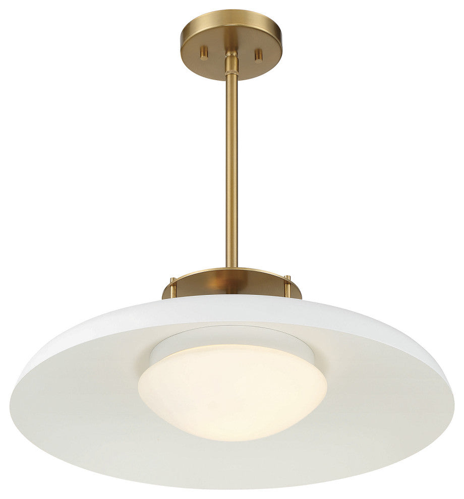 Gavin 1-Light Pendant, White With Warm Brass Accents