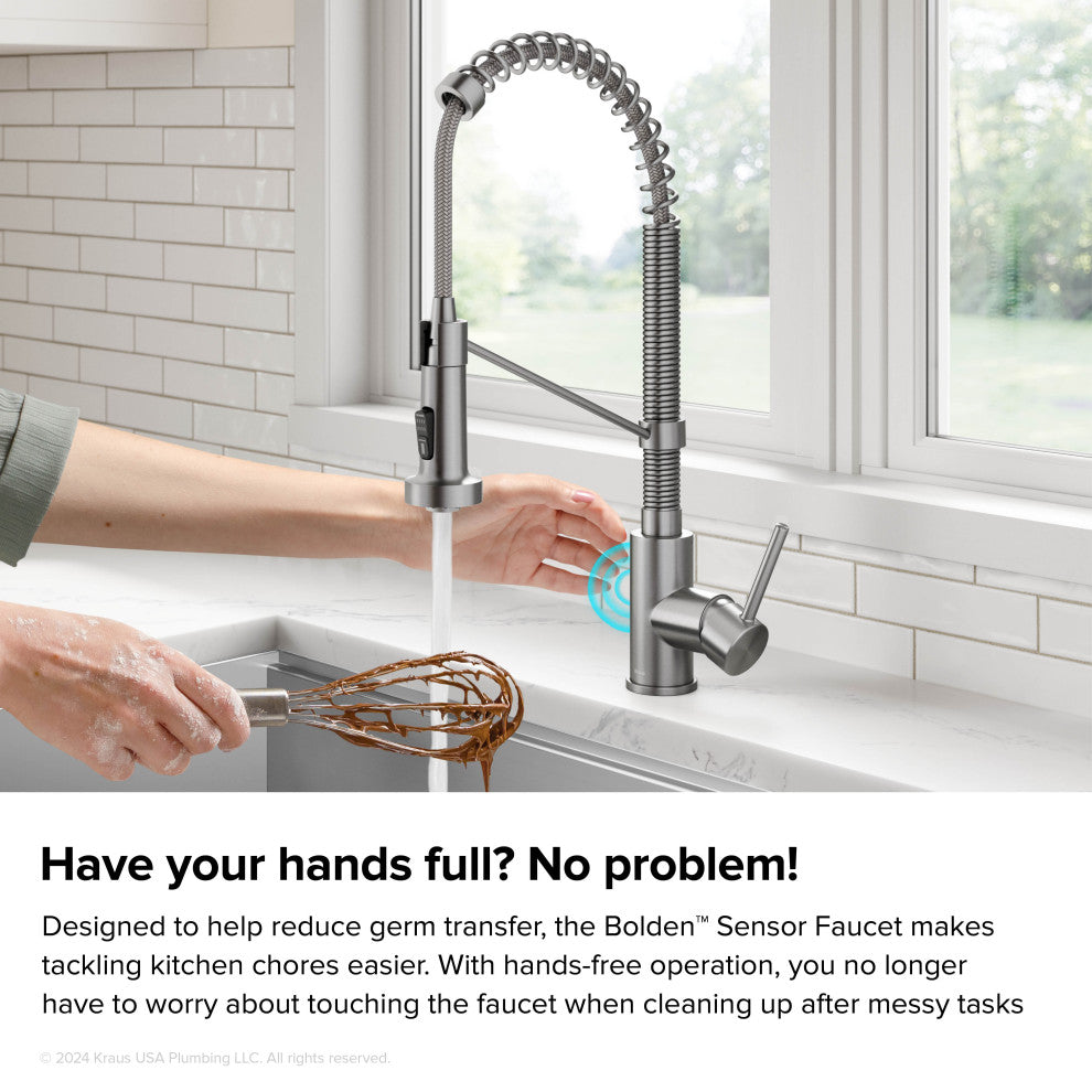 Bolden Commercial Style 2-Function Pull-Down 1-Handle 1-Hole Kitchen Faucet, Spot-Free Stainless Steel (Sensor Touchless)