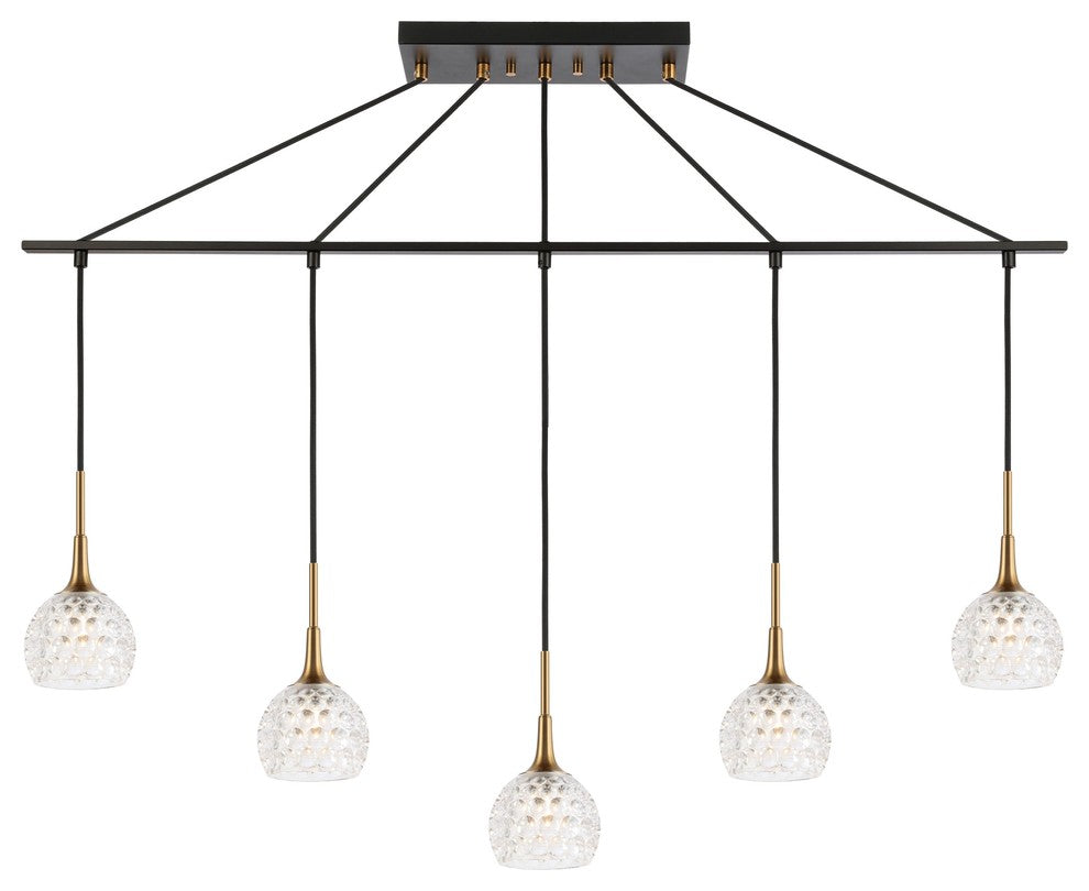 Bristol 5-Light Linear Pendant, Brass/Bronze, Clear Crystal Ball, Halogen G9