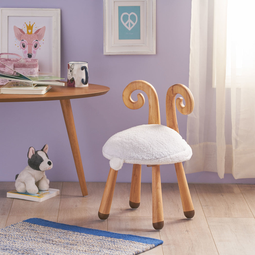 Arlene Stoolimals Collection, Faux Fur Sheep Stool, White, Natural