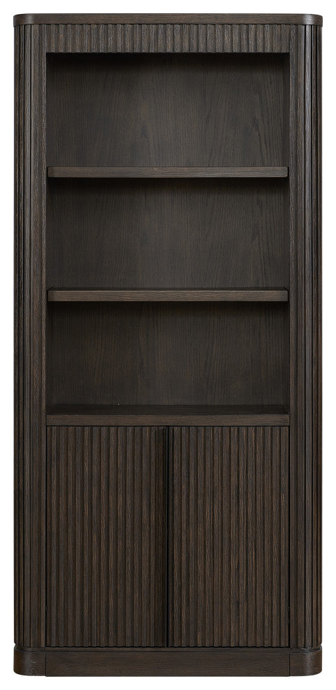 Contemporary Wood Bookcase With Doors, Office Storage, Brown