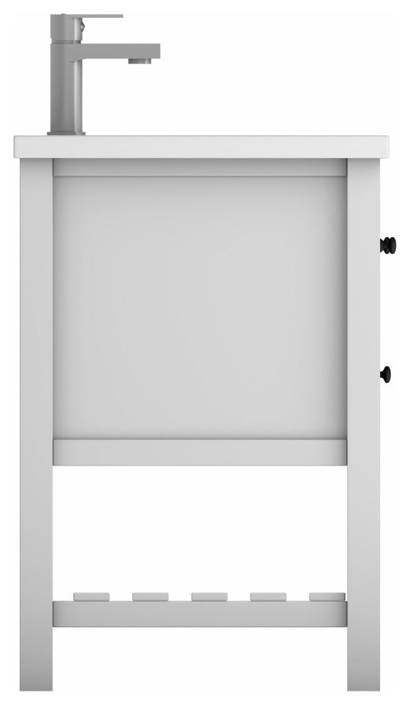 CastelloUSA Alicia 72" Freestanding Vanity Set, White, White Top, Black Handles