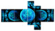 Blue Exotic Pattern on Black, Abstract Art on Canvas, 60"x32", 5 panels