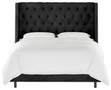 Williams Twin Nail Button Wingback Bed, Velvet Black