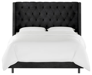 Williams Twin Nail Button Wingback Bed, Velvet Black