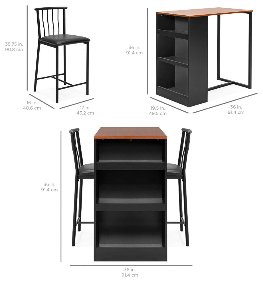 3-Piece Wooden Counter Height Dining Table Set for Kitchen
